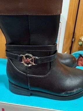 Michael Kors Black and Brown Girls' MK Strap Riding Boots